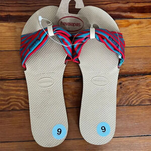 Havaianas Women's Striped Flip Flops with Soft Fabric Uppers Size 9-10W